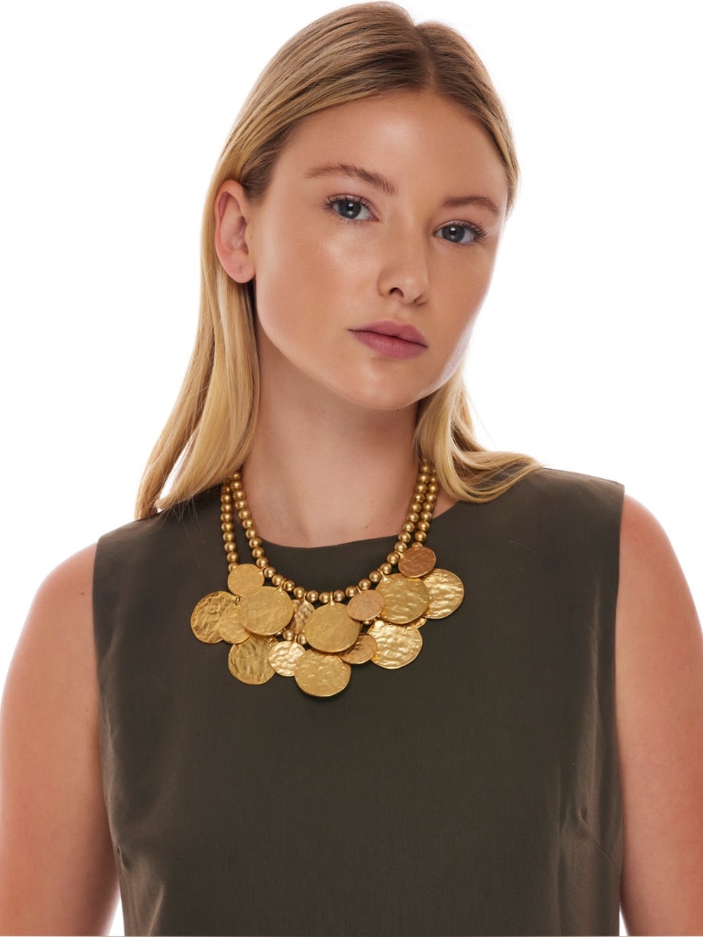 Kenneth Jay Lane Satin Gold Coin Necklace
